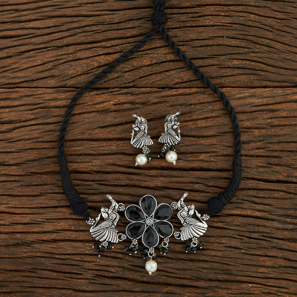 800397 Delicate Necklace With Oxidised Plating