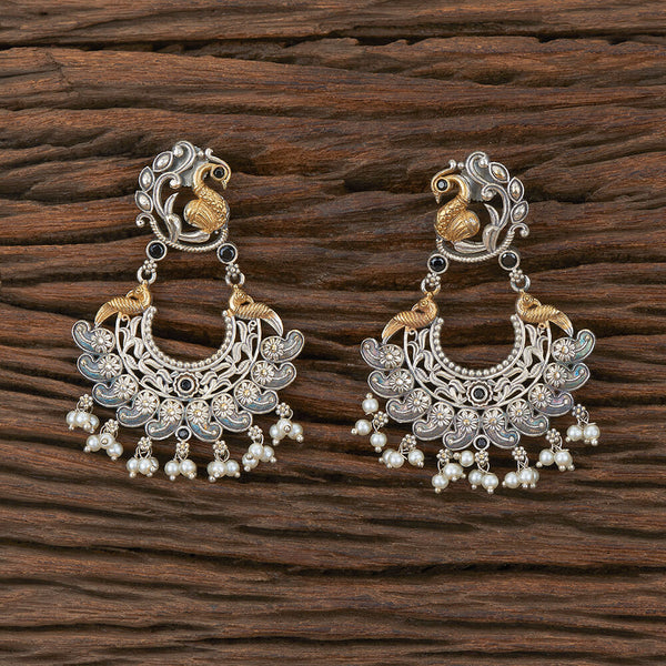 803008 Oxidised Pearl Earring With 2 Tone Plating