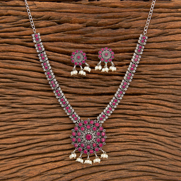 Moti Necklace With Oxidised Plating 805099