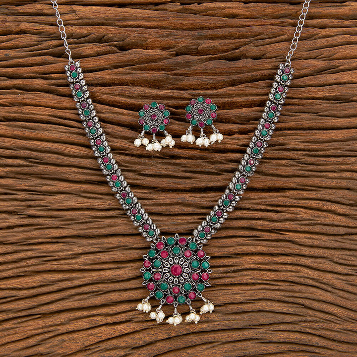 Moti Necklace With Oxidised Plating 805099