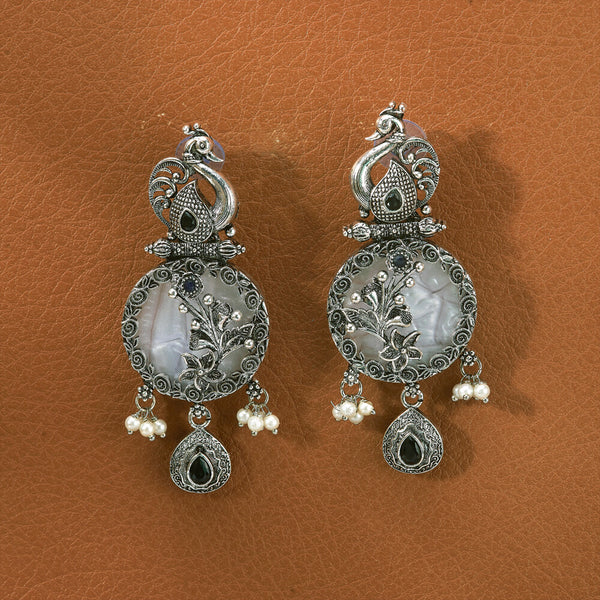 Peacock Earring With Oxidised Plating 807198