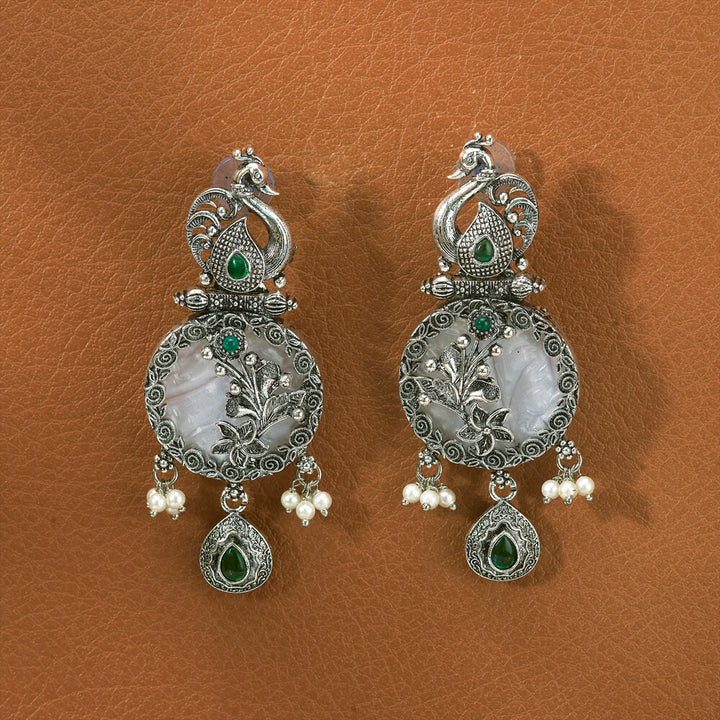 Peacock Earring With Oxidised Plating 807198