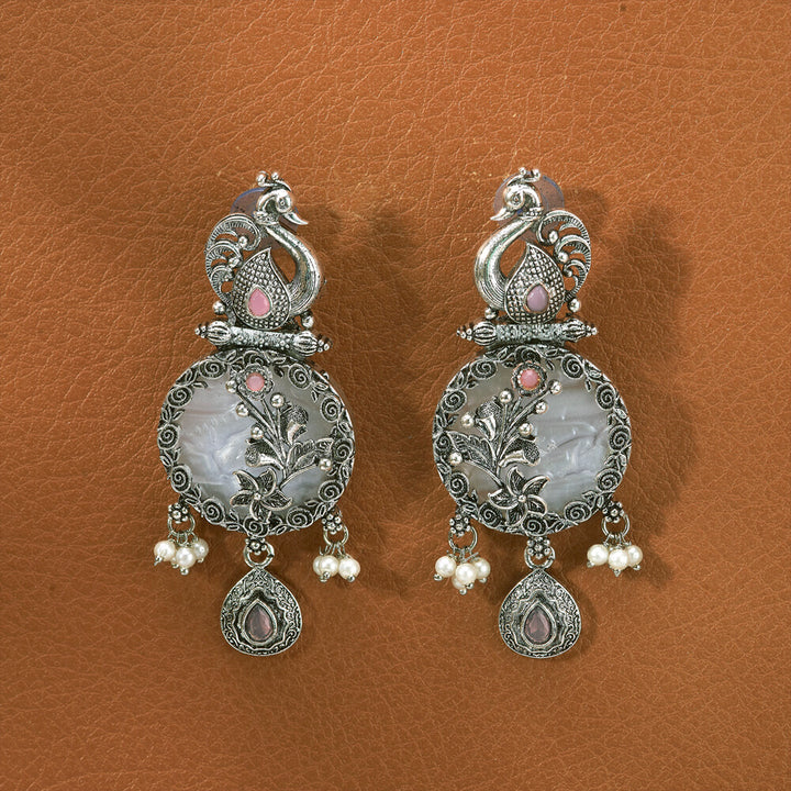 Peacock Earring With Oxidised Plating 807198