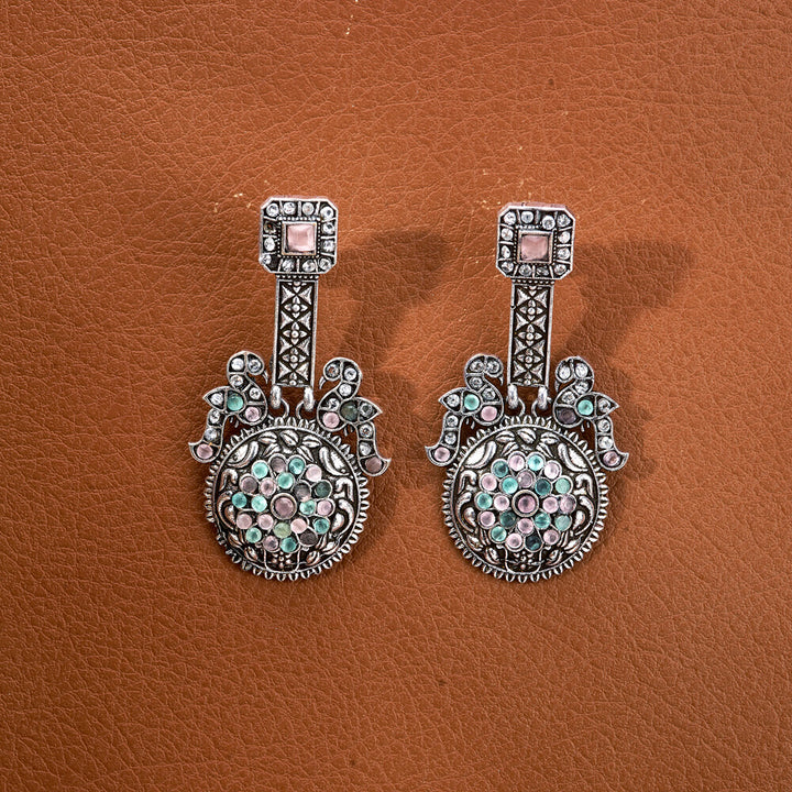 Peacock Earring With Oxidised Plating 807251