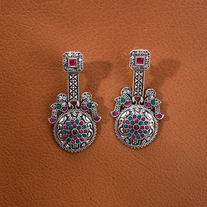 Peacock Earring With Oxidised Plating 807251