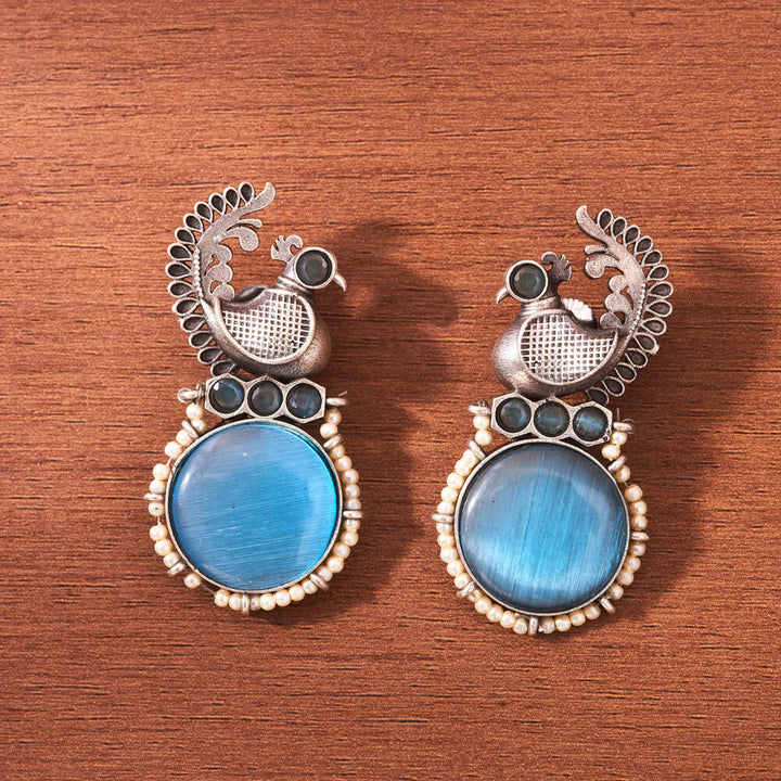 Peacock Earring With Oxidised Plating 807335