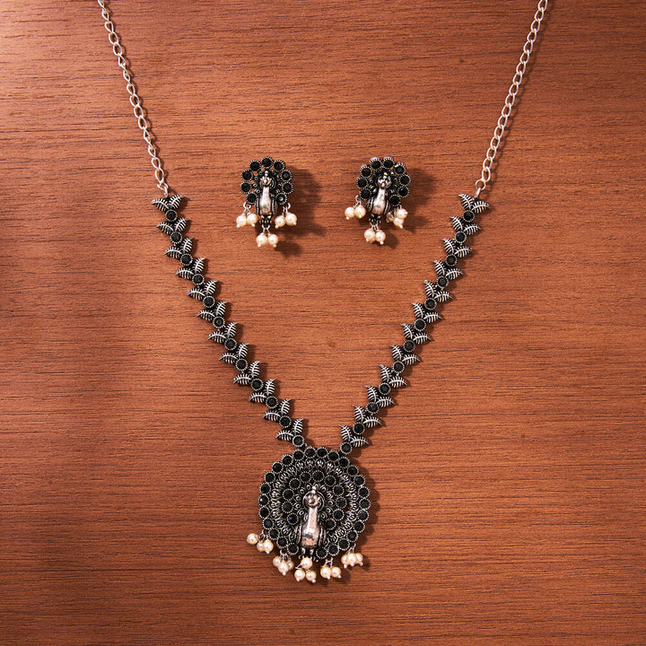 Peacock Necklace With Oxidised Plating 807348