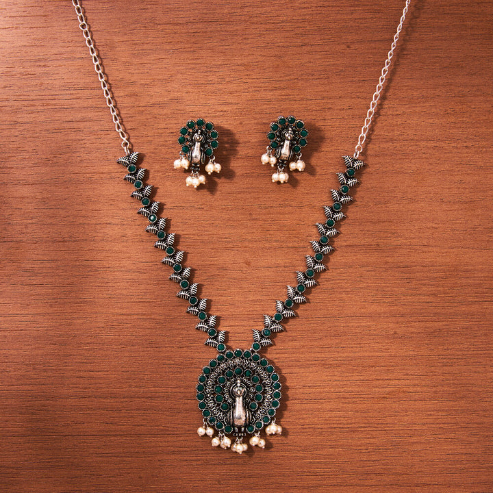 Peacock Necklace With Oxidised Plating 807348