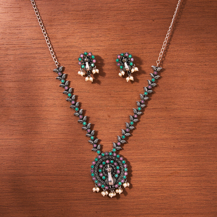 Peacock Necklace With Oxidised Plating 807348