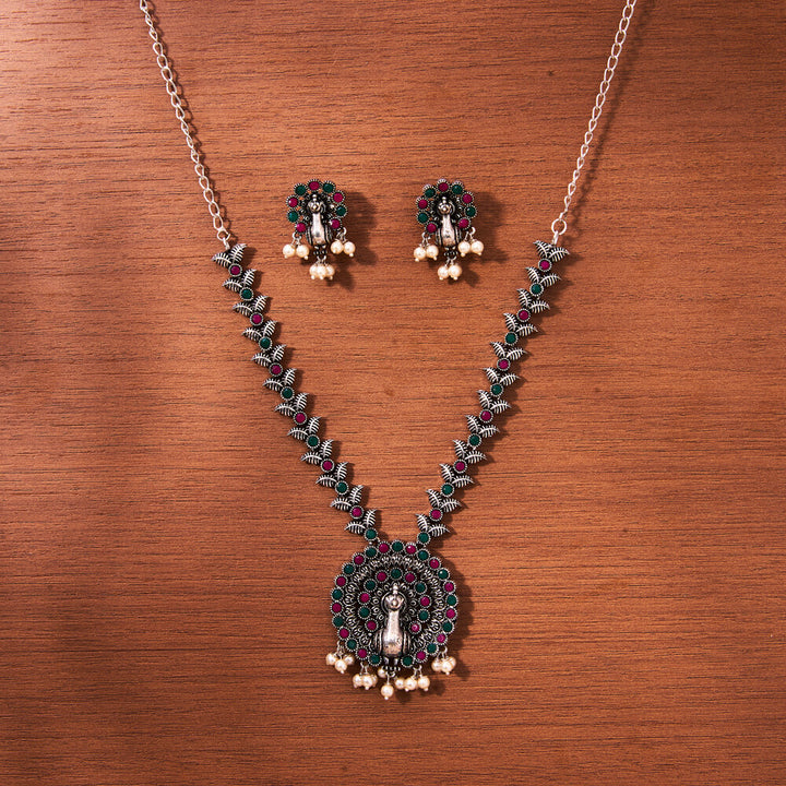 Peacock Necklace With Oxidised Plating 807348