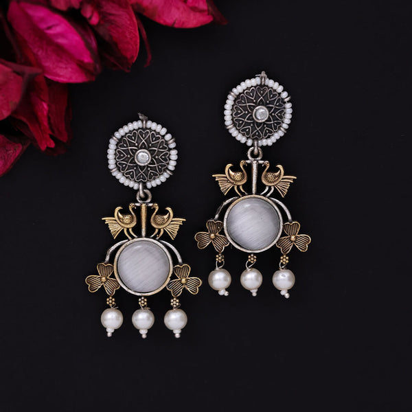 807531 Oxidised Peacock Earring With 2 Tone Plating