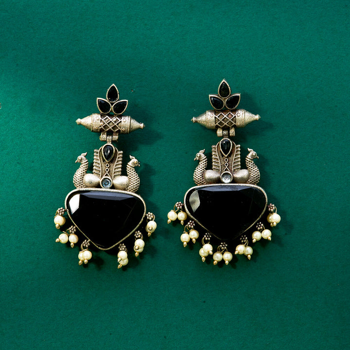 Peacock Earring With Oxidised Plating 807552