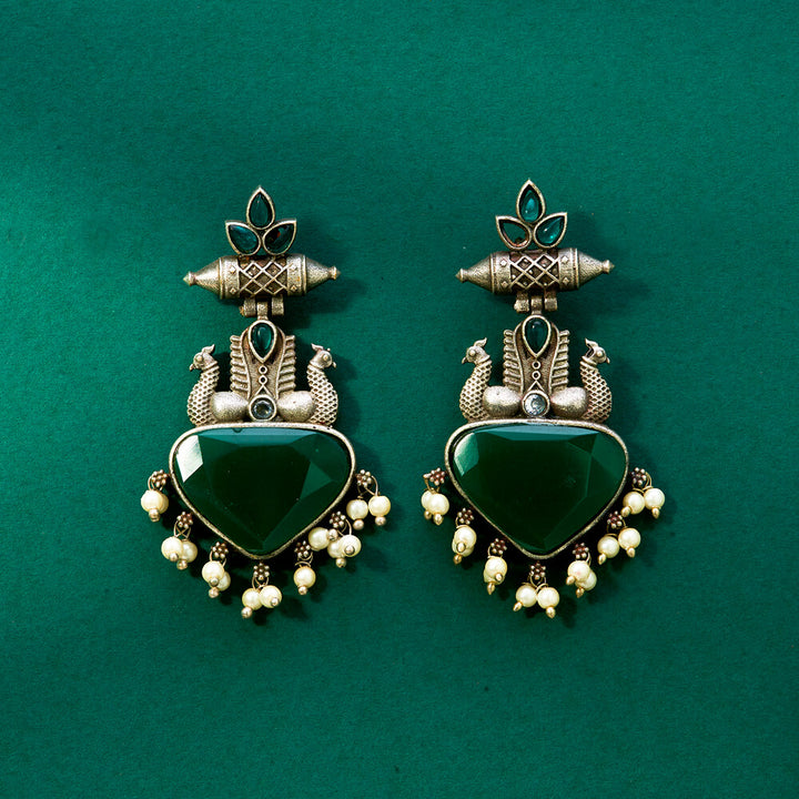 Peacock Earring With Oxidised Plating 807552