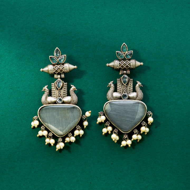 Peacock Earring With Oxidised Plating 807552