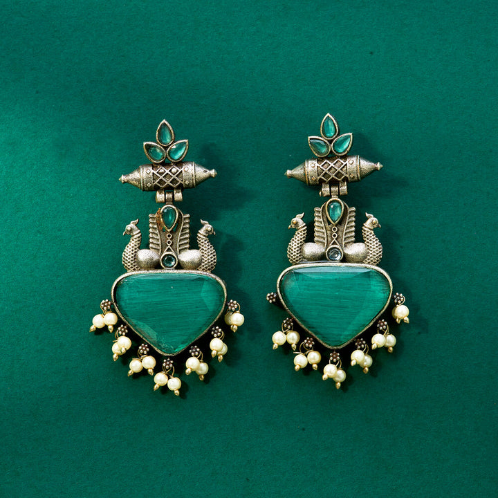 Peacock Earring With Oxidised Plating 807552