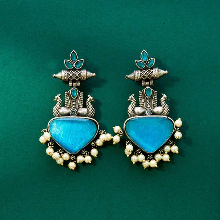 Peacock Earring With Oxidised Plating 807552