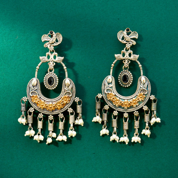 Oxidised Peacock Earring With 2 Tone Plating 807633