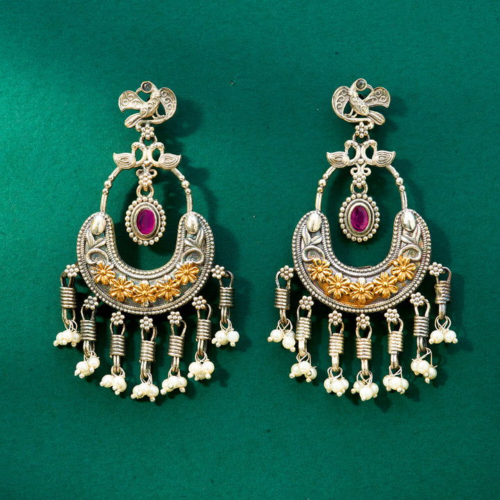 Oxidised Peacock Earring With 2 Tone Plating 807633