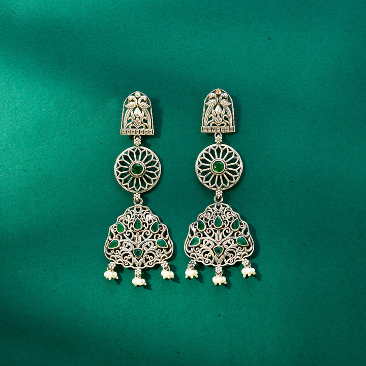 Peacock Earring With Oxidised Plating 807635