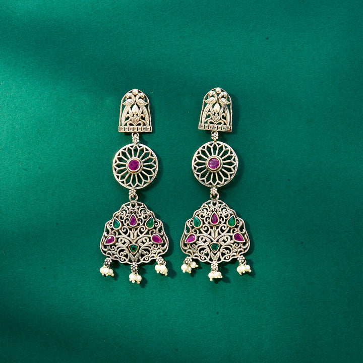 Peacock Earring With Oxidised Plating 807635