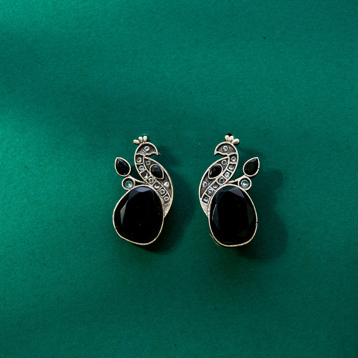 Peacock Earring With Oxidised Plating 807646