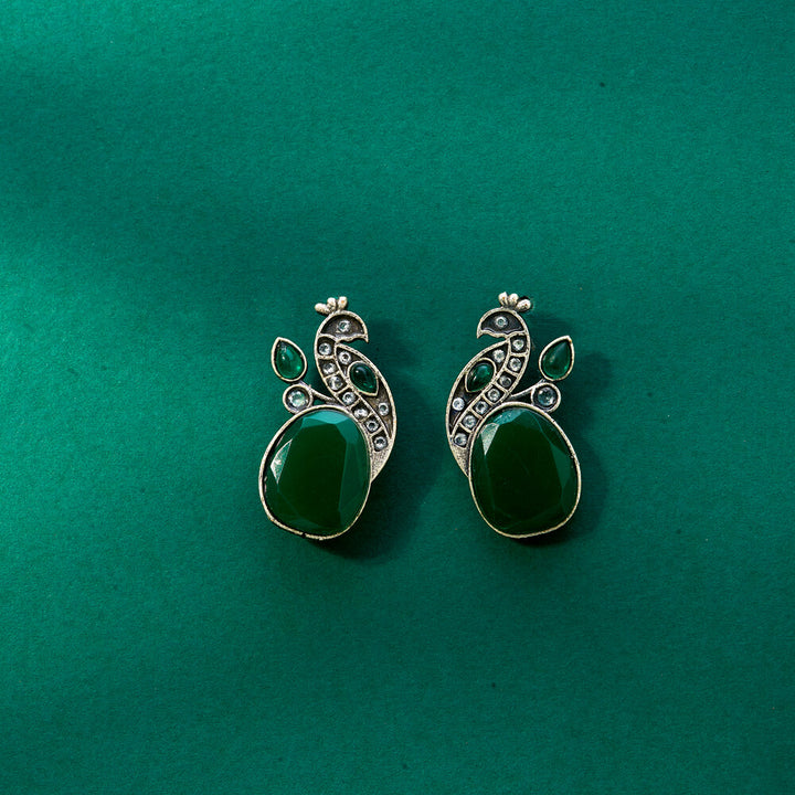 Peacock Earring With Oxidised Plating 807646