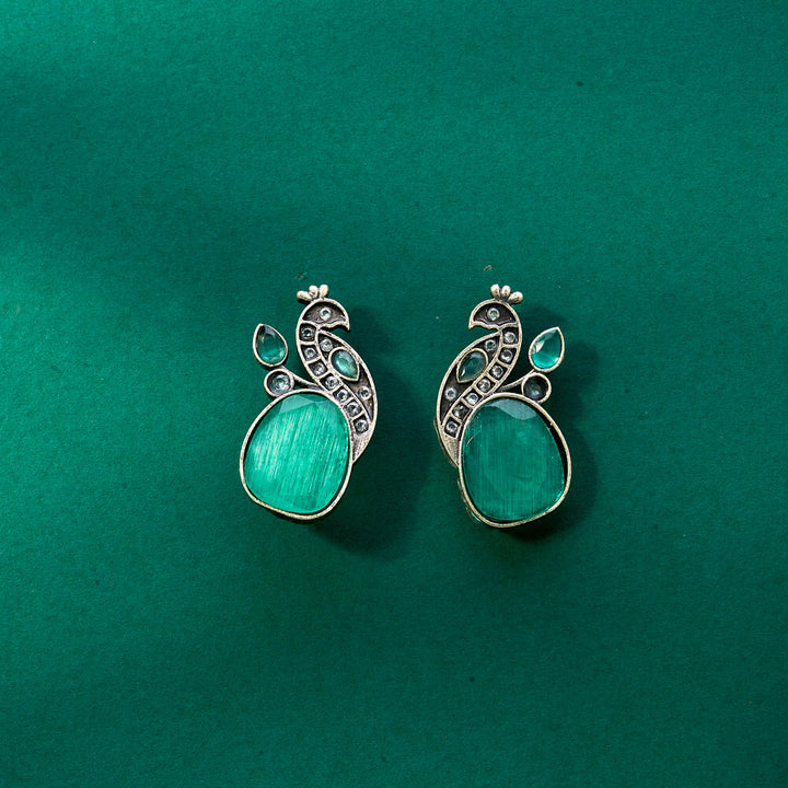 Peacock Earring With Oxidised Plating 807646