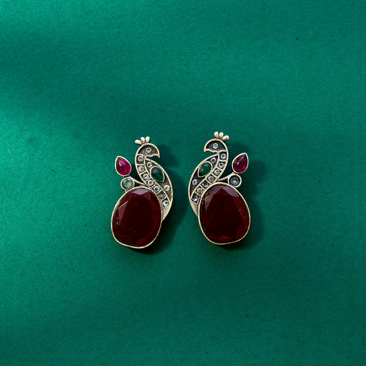 Peacock Earring With Oxidised Plating 807646