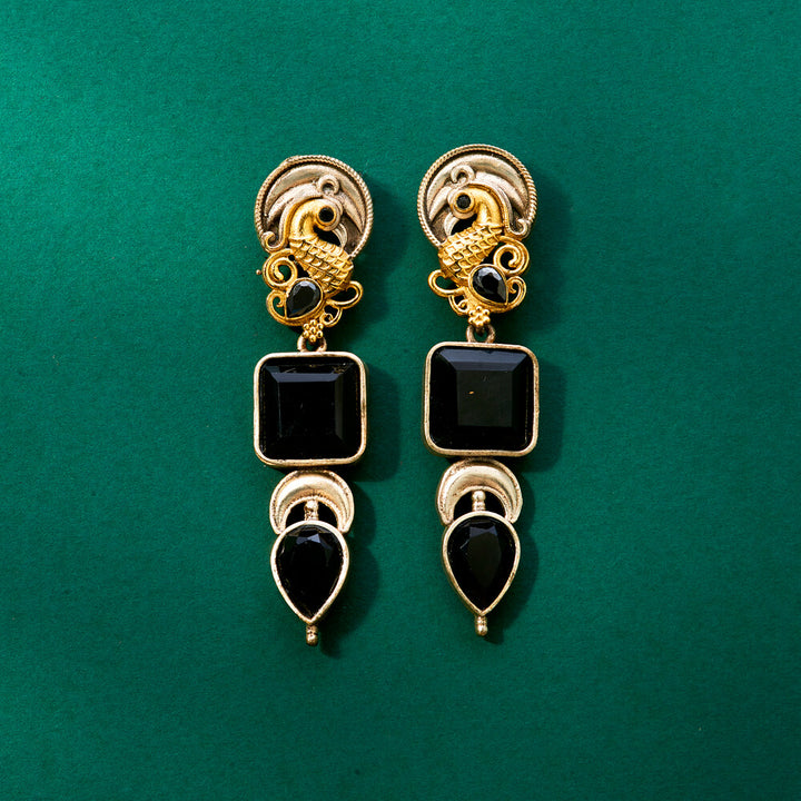 Oxidised Peacock Earring With 2 Tone Plating 807783