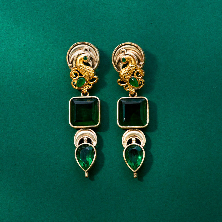 Oxidised Peacock Earring With 2 Tone Plating 807783