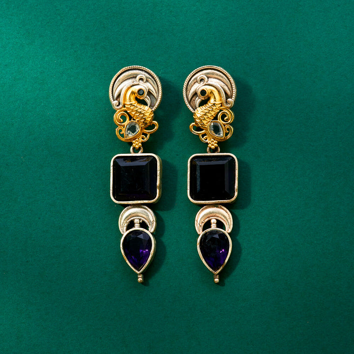 Oxidised Peacock Earring With 2 Tone Plating 807783