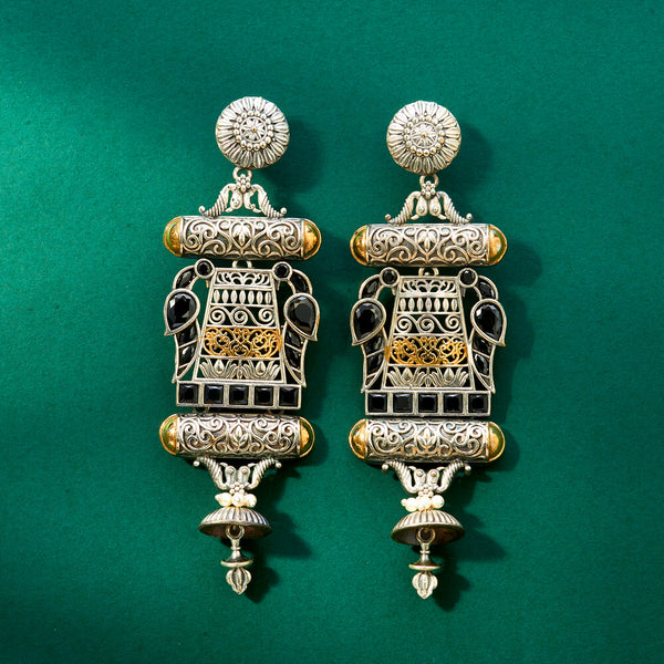 Oxidised Peacock Earring With 2 Tone Plating 807785