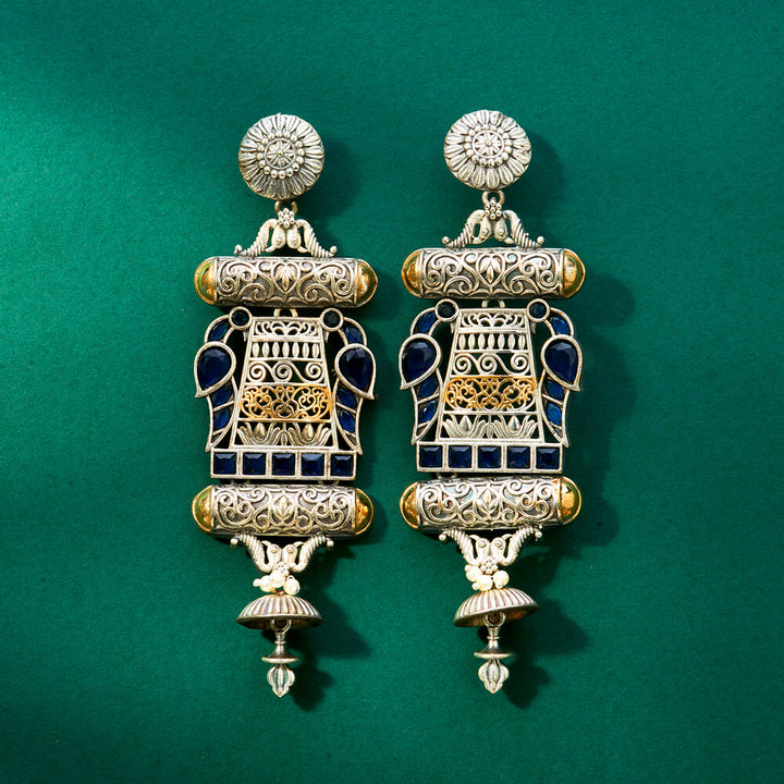 Oxidised Peacock Earring With 2 Tone Plating 807785