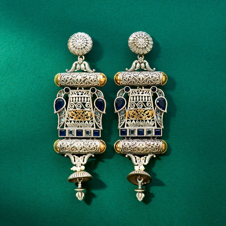 Oxidised Peacock Earring With 2 Tone Plating 807785