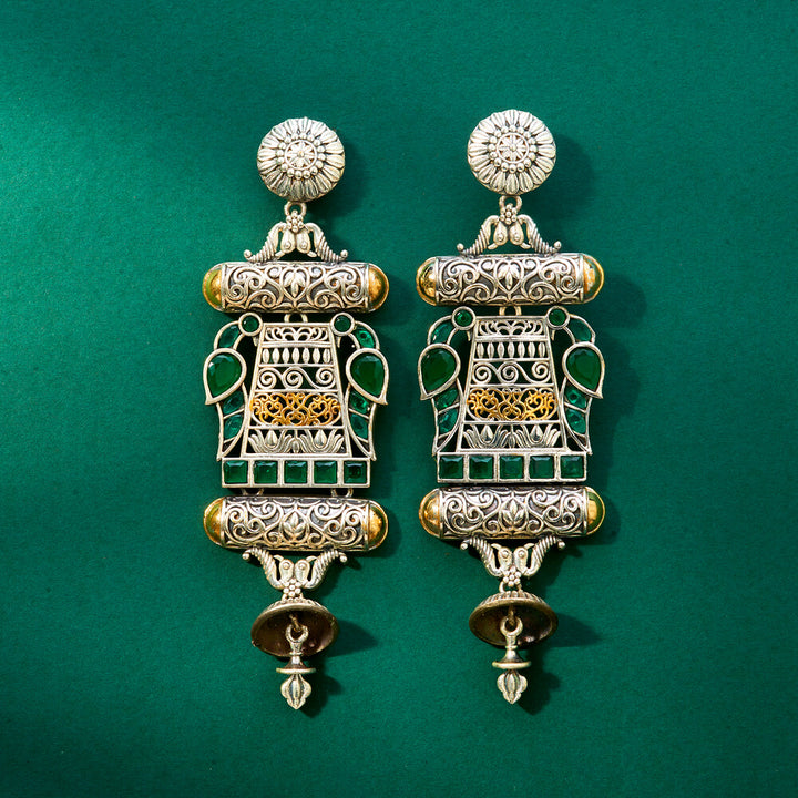 Oxidised Peacock Earring With 2 Tone Plating 807785