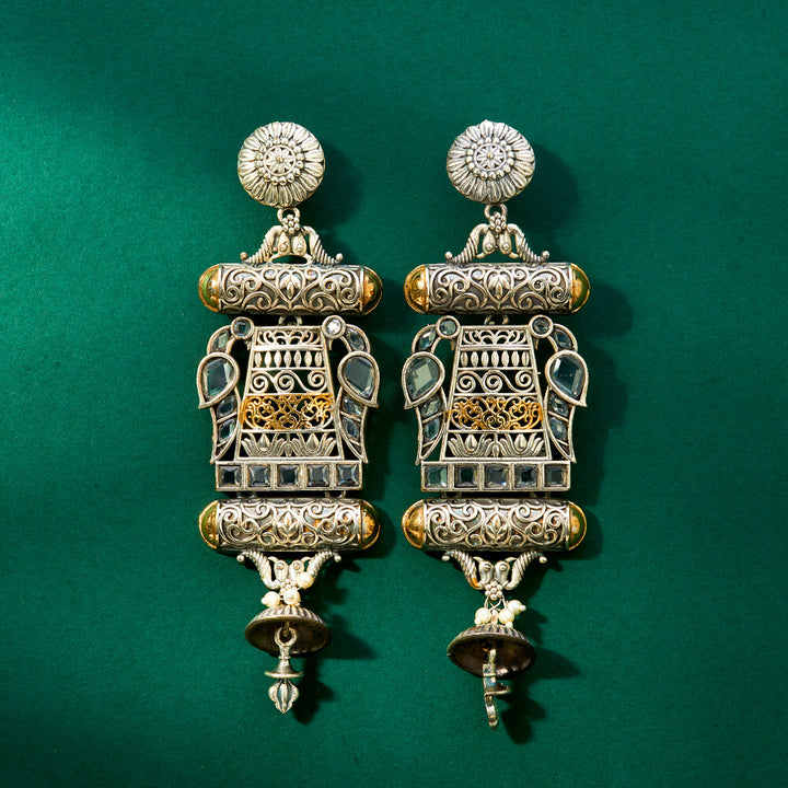 Oxidised Peacock Earring With 2 Tone Plating 807785