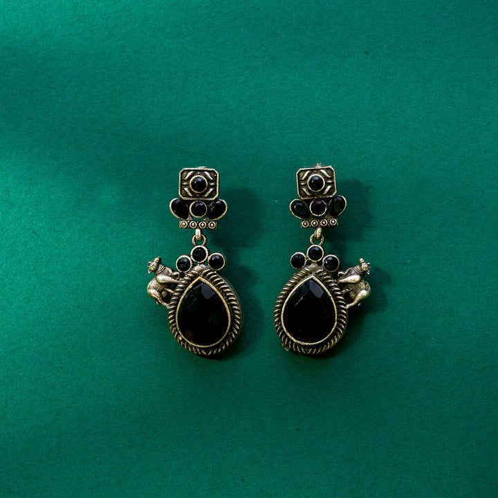 Stone Earring With Oxidised Plating 807808