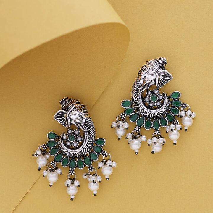 Moti Earring With Oxidised  Plating 807816