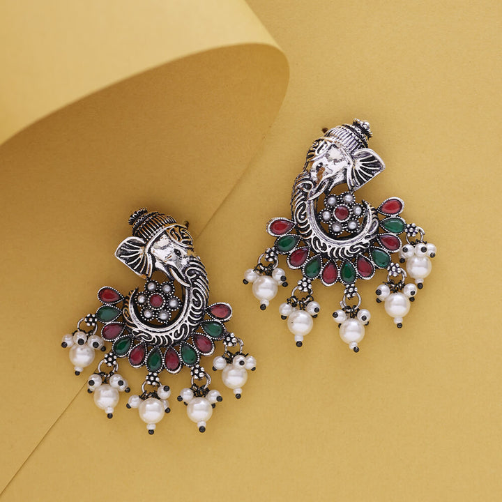 Moti Earring With Oxidised  Plating 807816