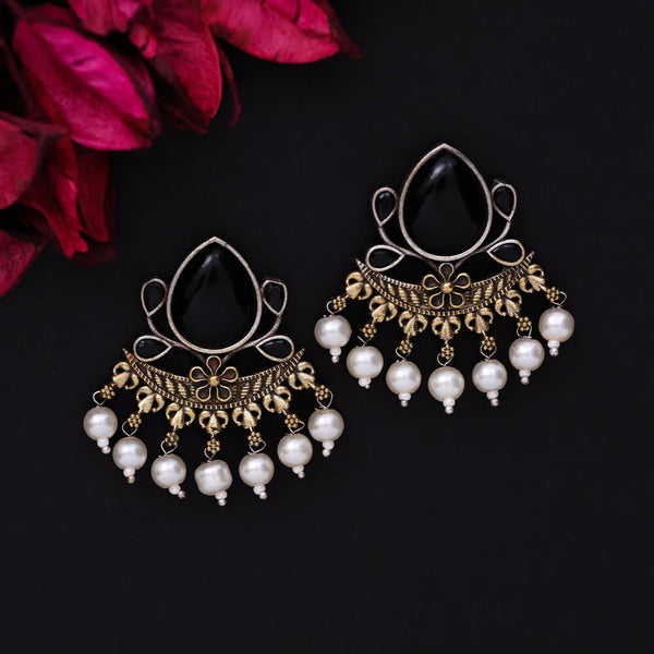 Oxidised Classic Earring With 2 Tone Plating 807833