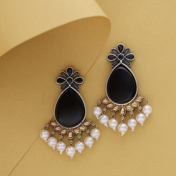 Oxidised Moti Earring With 2 Tone Plating 807842