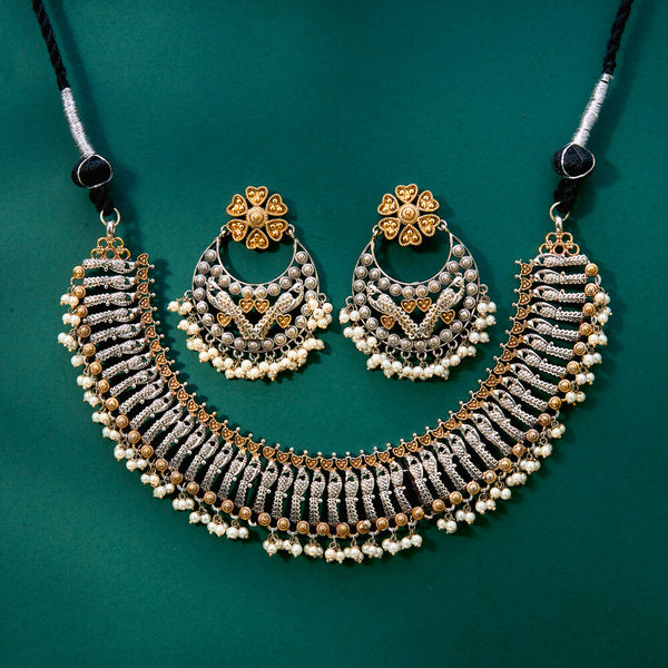 Oxidised Classic Necklace With 2 Tone Plating 807846