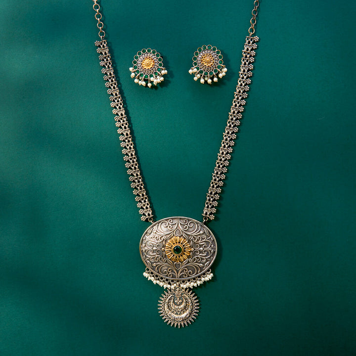 Oxidised Long Necklace With 2 Tone Plating 807851