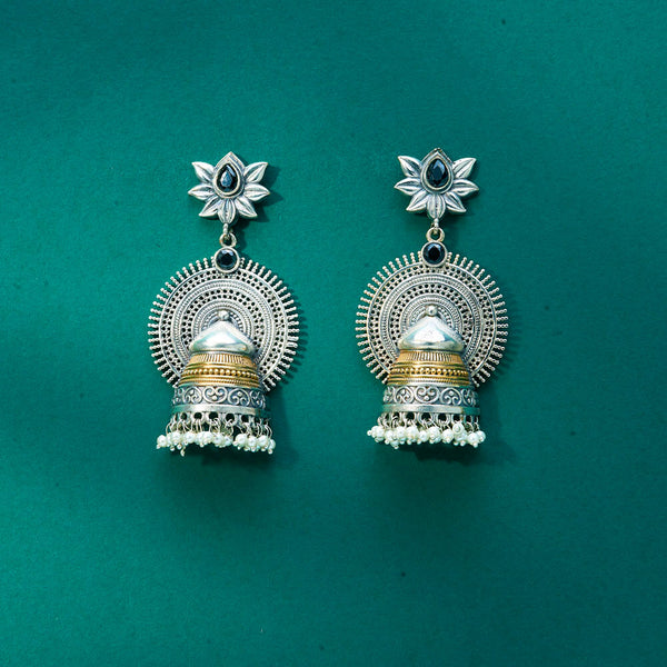 Oxidised Classic Earring With 2 Tone Plating 807905