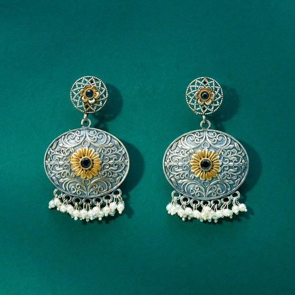 Oxidised Classic Earring With 2 Tone Plating 807908