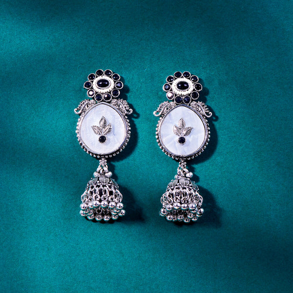 808171 Mother Of Pearl Jhumki With Oxidised Plating