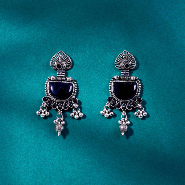 808173 Peacock Earring With Oxidised Plating