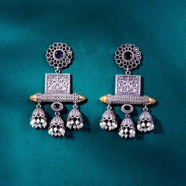 808195 Peacock Jhumki With Oxidised Plating