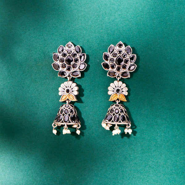 808198 Oxidised Jhumki With 2 Tone Plating