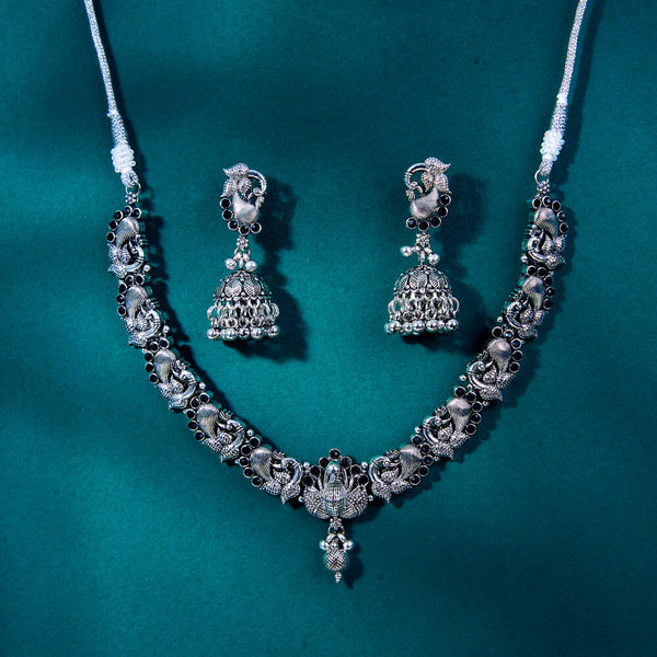 808204 Peacock Necklace With Oxidised Plating